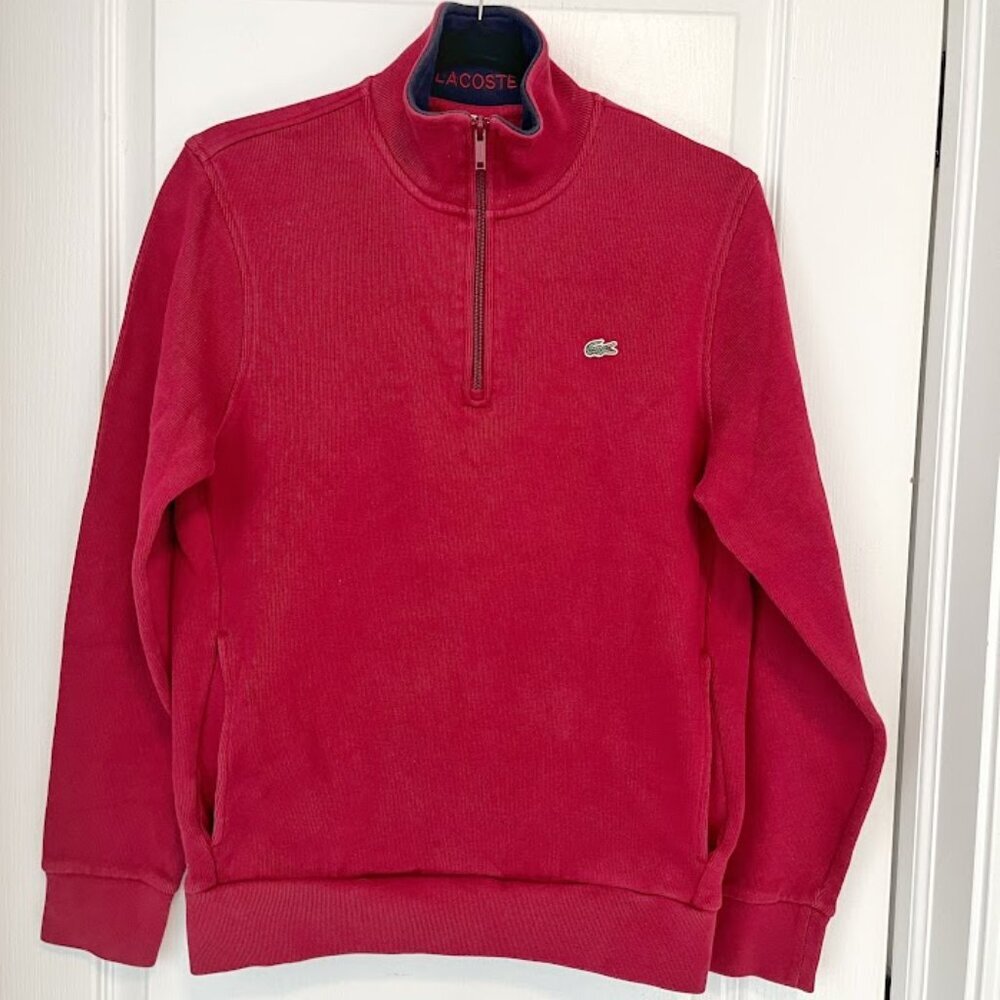 Lacoste Quarter Zip High Neck 100% Cotton Pocket Thick Pullover Sweatshirt
